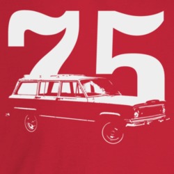 1975 Wagoneer Three Quarter Angle View With Year Dark Color T Shirt
