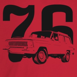 1976 Wagoneer Three Quarter Angle View With Year Light Color T Shirt
