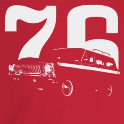 1976 Wagoneer Three Quarter Angle View With Year Dark Color T Shirt