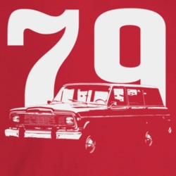 1979 Wagoneer Three Quarter Angle View With Year Dark Color T Shirt