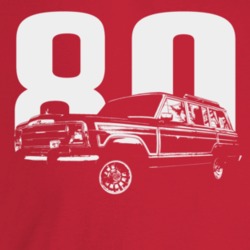 1980 Wagoneer Three Quarter Angle View With Year Dark Color T Shirt