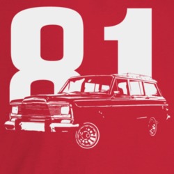 1981 Wagoneer Three Quarter Angle View With Year Dark Color T Shirt