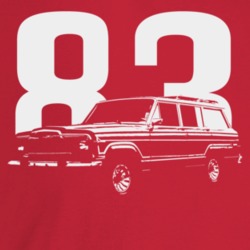 1983 Wagoneer Three Quarter Angle View With Year Dark Color T Shirt