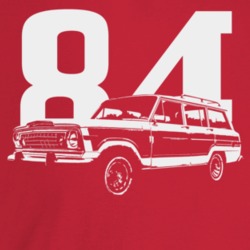 1984 Wagoneer Three Quarter Angle View With Year Dark Color T Shirt
