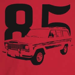 1985 Wagoneer Three Quarter Angle View With Year Light Color T Shirt