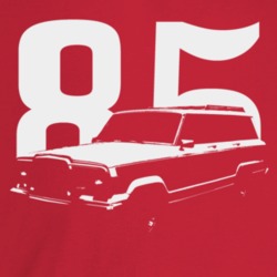 1985 Wagoneer Three Quarter Angle View With Year Dark Color T Shirt