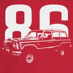 1986 Wagoneer Three Quarter Angle View With Year Dark Color T Shirt