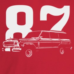 1987 Wagoneer Three Quarter Angle View With Year Dark Color T Shirt