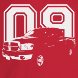 2009 Power Wagon Three Quarter Angle View With Year Dark Color T Shirt