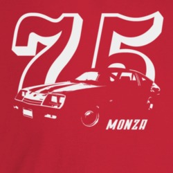 1975 Monza Three Quarter Angle View With Year Dark Color T Shirt