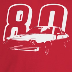 1980 Monza Three Quarter Angle View With Year Dark Color T Shirt