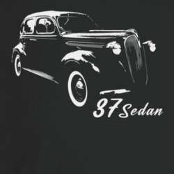 1937 4 Door Sedan Three Quarter Angle View With Model Name Dark Color 