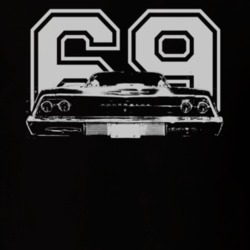 1969 CHEVY BEL AIR Faded Look Rear View White Graphic With Year Dark T