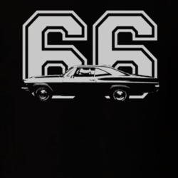 1966 CHEVY IMPALA SS Faded Look Side View White Graphic With Year Dark