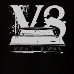 1968 CHEVY CAPRICE Rear View White Graphic With V8  Dark T Shirt