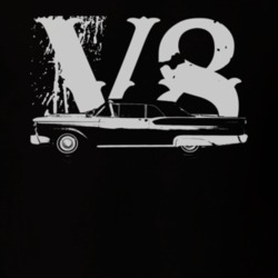 1959  GALAXIE Faded Look Side View White Graphic With V8 Dark T Shirt