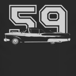 1959  GALAXIE Faded Look Side View White Graphic With Year Dark T Shir