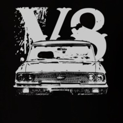 1963  GALAXIE Faded Look Grill View White Graphic With V8 Dark T Shirt