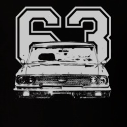 1963  GALAXIE Faded Look Grill View White Graphic With Year Dark T Shi