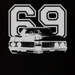 1969 OLDSMOBILE 442 Faded Look Grill View White Graphic With Year Dark