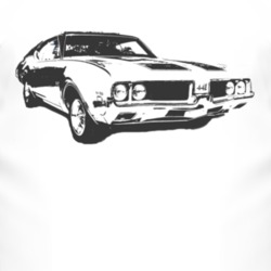 1969 OLDSMOBILE 442 Faded Look Side View Black Graphic Light T Shirt