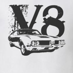 1969 OLDSMOBILE 442 Faded Look Side View Black Graphic With V8 Light T
