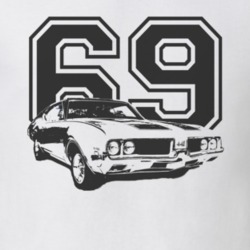 1969 OLDSMOBILE 442 Faded Look Side View Black Graphic With Year Light