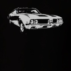 1969 OLDSMOBILE 442 Faded Look Side View White Graphic Dark T Shirt