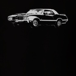1970 OLDSMOBILE 442 Faded Look Side View White Graphic Dark T Shirt