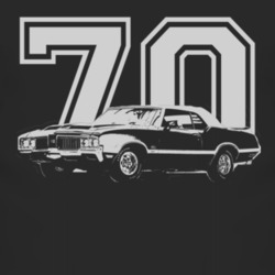 1970 OLDSMOBILE 442 Faded Look Side View White Graphic With Year Dark 