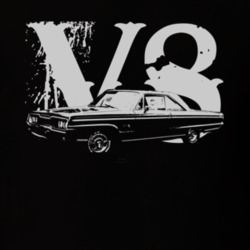 1965 DODGE POLARA Faded Look Side View White Graphic With V8 Dark T Sh