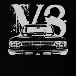 1962 CHEVY BISCAYNE Faded Look Grill View White Graphic With V8 Dark T