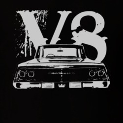 1962 CHEVY BISCAYNE Faded Look Rear View White Graphic With V8 Dark T 