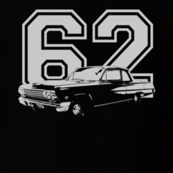 1962 CHEVY BISCAYNE Faded Look Side View White Graphic With Year Dark 