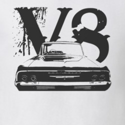 1964 CHEVY BISCAYNE Faded Look Rear View Black Graphic With V8 Light T