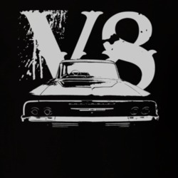1964 CHEVY BISCAYNE Faded Look Rear View White Graphic With V8 Dark T 