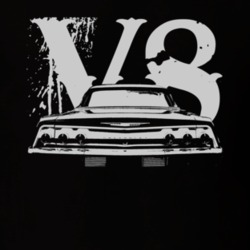1962 CHEVY IMPALA SS Faded Look Rear View White Graphic With V8 Dark T