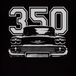 1958 CHEVY BISCAYNE Faded Look Grill View With Engine Size White Graph