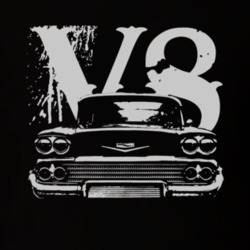 1958 CHEVY BISCAYNE Faded Look Grill View With V8 White Graphic Dark T
