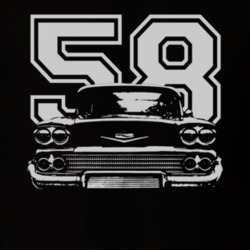 1958 CHEVY BISCAYNE Faded Look Grill View With Year White Graphic Dark