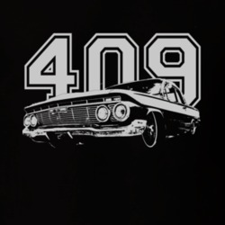 1961 CHEVY BISCAYNE Faded Look Grill View With Engine Size White Graph