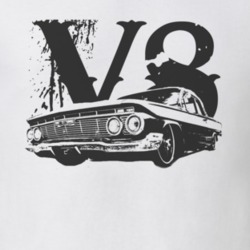 1961 CHEVY BISCAYNE Faded Look Grill View With V8  Black Graphic Light