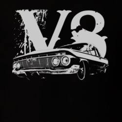 1961 CHEVY BISCAYNE Faded Look Grill View With V8 White Graphic Dark T
