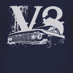 1961 CHEVY BISCAYNE Faded Look Grill View With V8 White Graphic Dark T