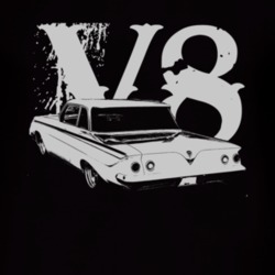 1961 CHEVY BISCAYNE Faded Look Rear View With V8 White Graphic Dark T 