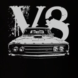 1969  TORINO GT Grill View With V8 Faded Look White Graphic Dark T Shi
