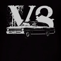 1967 CHEVY NOVA Faded Look Side View With V8 White Graphic Dark T Shir