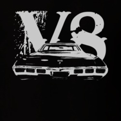 1969 CHEVY IMPALA SS Faded Look Rear View With V8 White Graphic Dark T