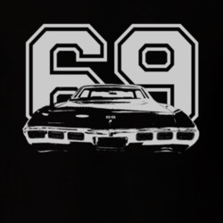 1969 CHEVY IMPALA SS Faded Look Rear View With Year White Graphic Dark