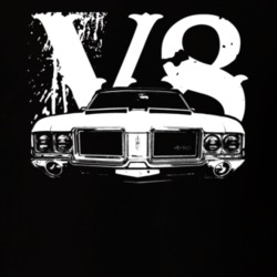 1971 OLDSMOBILE 442 Grill View  White Graphic With V8 Dark T Shirt